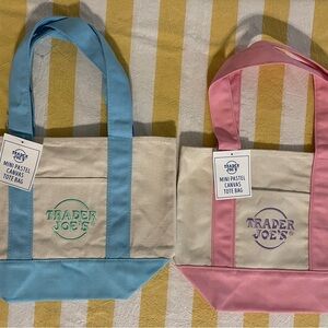 Mini Trader Joe’s Pastel Canvas Tote Bag - Blue and Pink